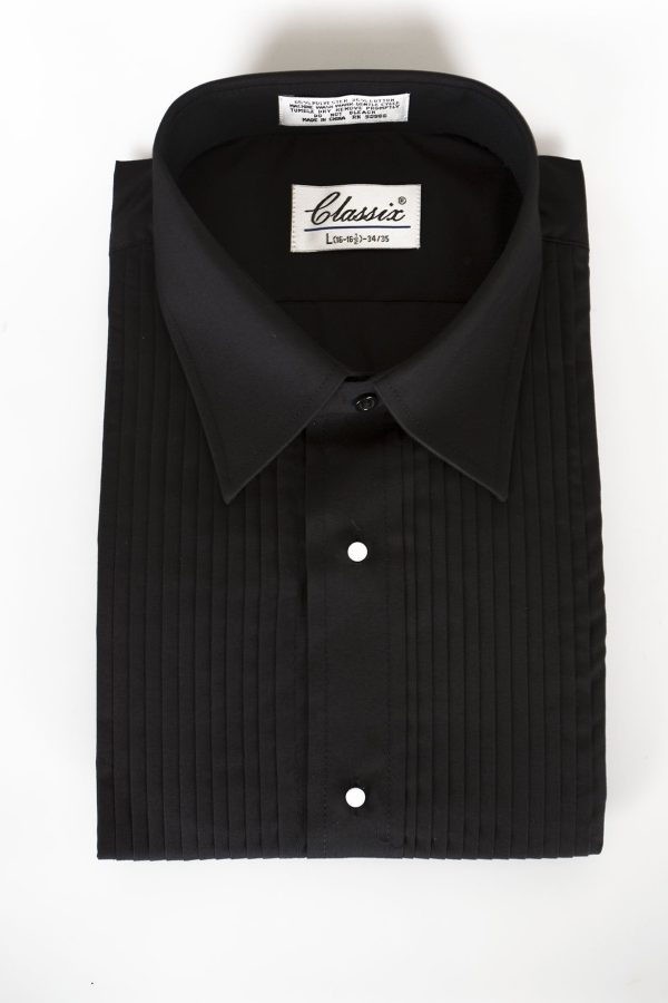 Simon  Black Pleated Laydown Tuxedo Shirt Cheap