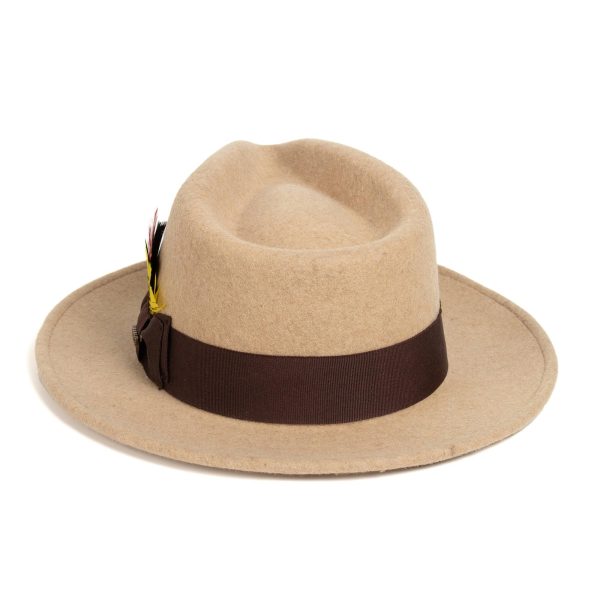 Tan Melange Fedora 100% Australian Wool Crushable Hat For Sale