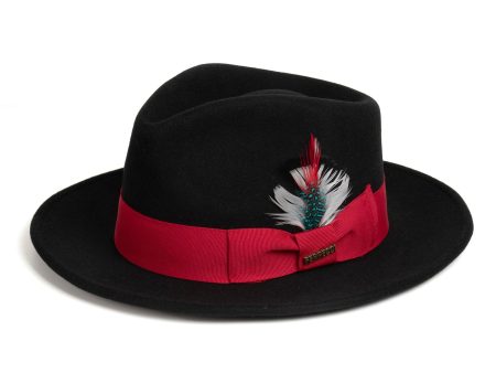 Black & Red Fedora 100% Australian Wool Crushable Hat Sale