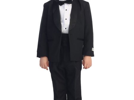 Alexander  Kids Black Shawl Collar Tuxedo 5-Piece Set Fashion