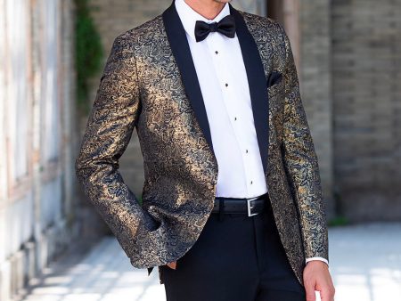 Aries  Gold & Black Paisley Shawl Tuxedo Jacket (Separates) Hot on Sale