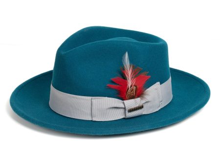 Acid Blue Fedora 100% Australian Wool Crushable Hat Hot on Sale