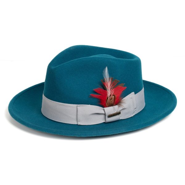 Acid Blue Fedora 100% Australian Wool Crushable Hat Hot on Sale