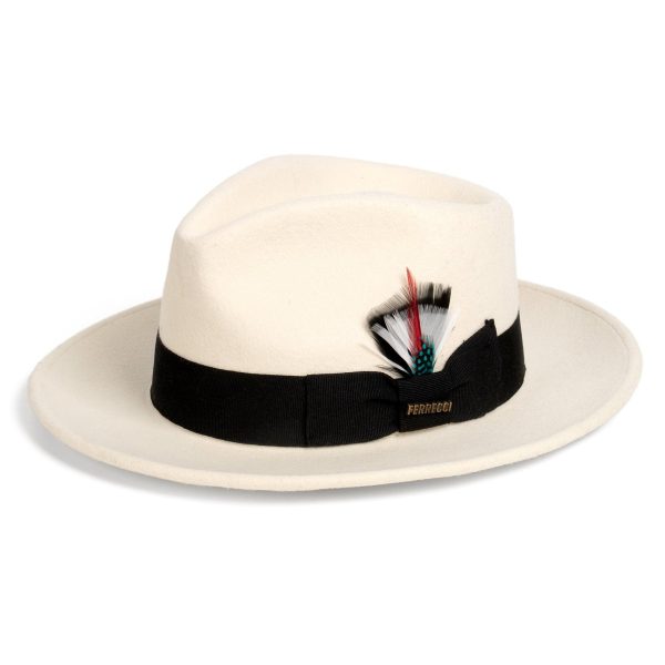 White & Black Fedora 100% Australian Wool Crushable Hat on Sale