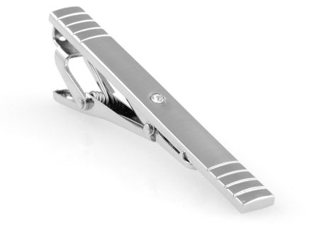 Brushed Silver with Center Crystal Premium Tie Bar Sale