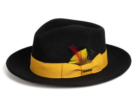 Black & Gold Fedora 100% Australian Wool Crushable Hat Supply