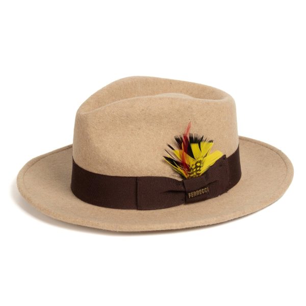 Tan Melange Fedora 100% Australian Wool Crushable Hat For Sale