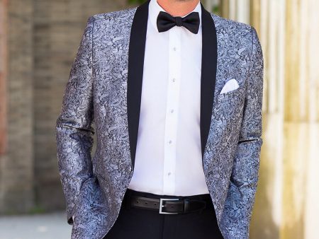 Aries  Silver & Black Paisley Shawl Tuxedo Jacket (Separates) For Discount