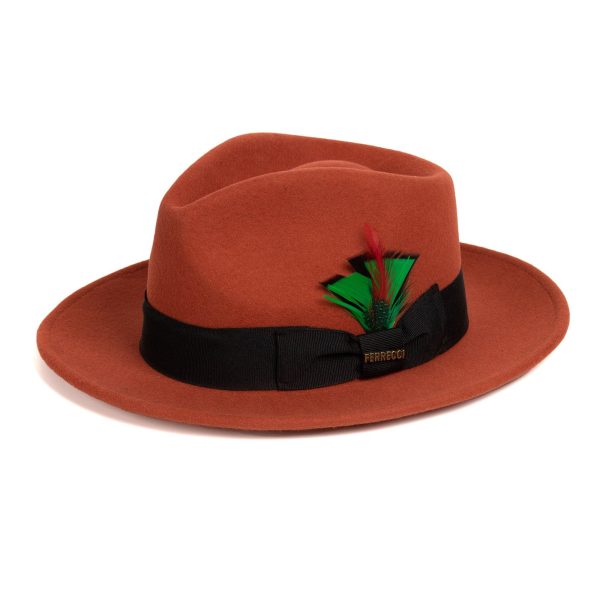 Rust Fedora 100% Australian Wool Crushable Hat Cheap