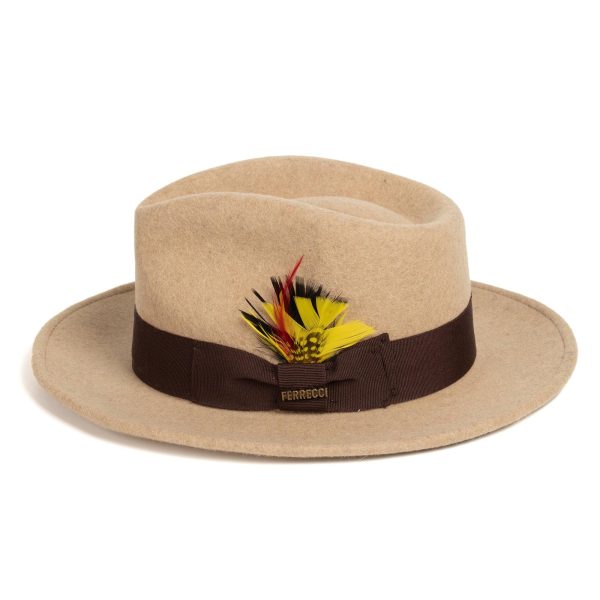 Tan Melange Fedora 100% Australian Wool Crushable Hat For Sale